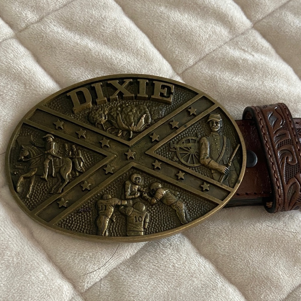 Vintage America ADM Award Design Solid Brass Belt Buckle and 36” leather belt